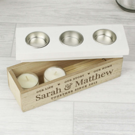 Personalised Our Life Story and Home Triple Tealight Box Natural