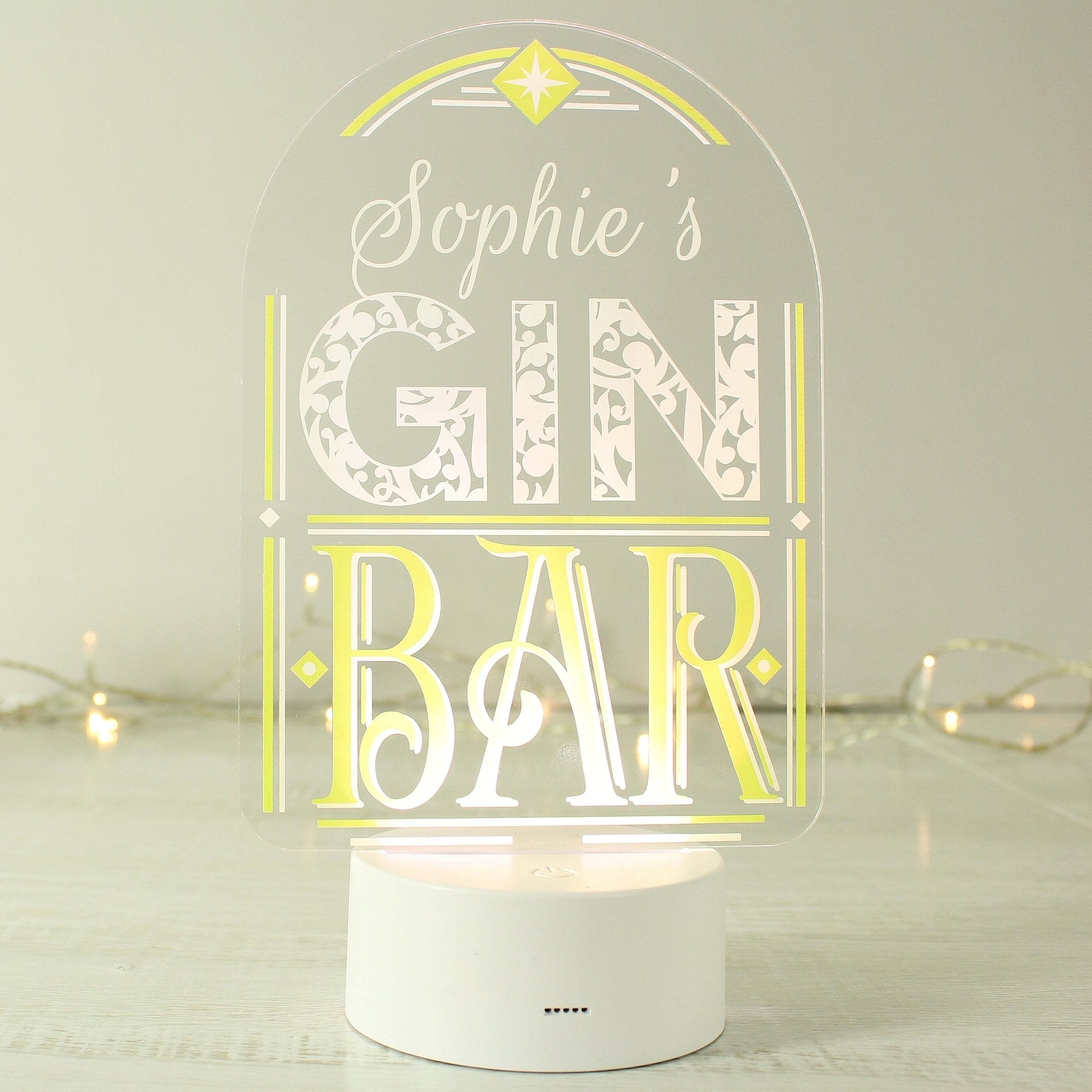 Personalised Gin Bar Colour Changing Night LED Light White