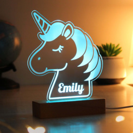 Personalised Unicorn Wooden Based LED Light Natural