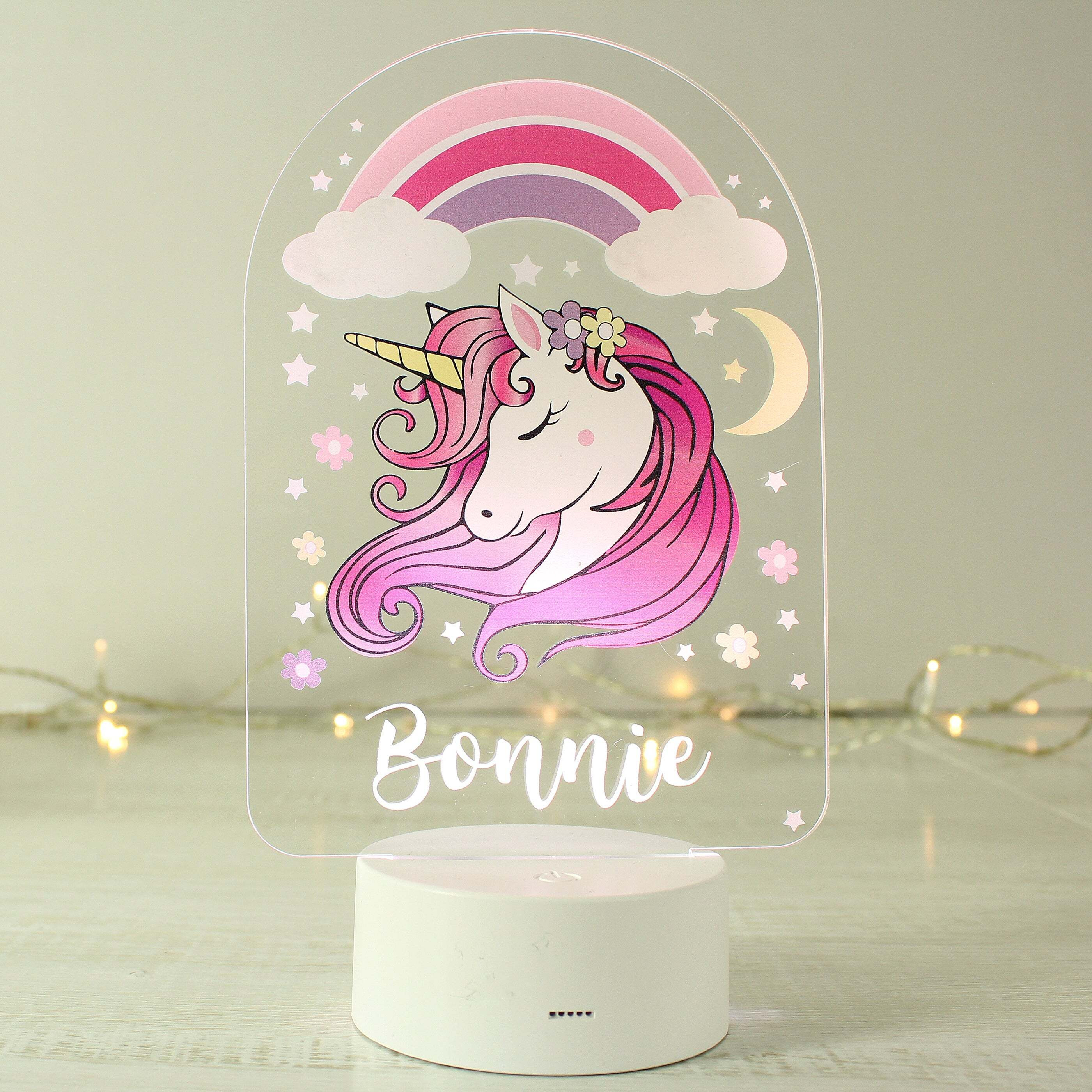 Personalised Pink Unicorn Colour Changing Night LED Light White
