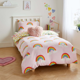 Rainbow Hearts Cosy Fleece Reversible Duvet Cover & Pillowcase Set Pink