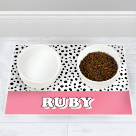 Personalised Spotty Dog Pet Bowl Mat Pink