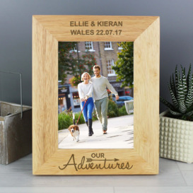 Personalised Our Adventures Light Wood Portrait Photo Frame Natural