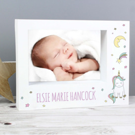 Personalised Baby Unicorn Landscape Box Photo Frame White