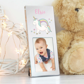 Personalised Small Baby Unicorn Portrait Photo Frame Silver