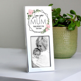 Personalised Small Abstract Rose Portrait Photo Frame Silver