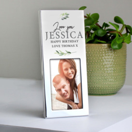 Personalised Small Botanical Portrait Photo Frame Silver