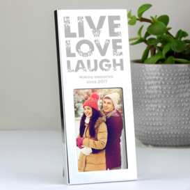 Personalised Small Live Love Laugh Silver Portrait Photo Frame Silver