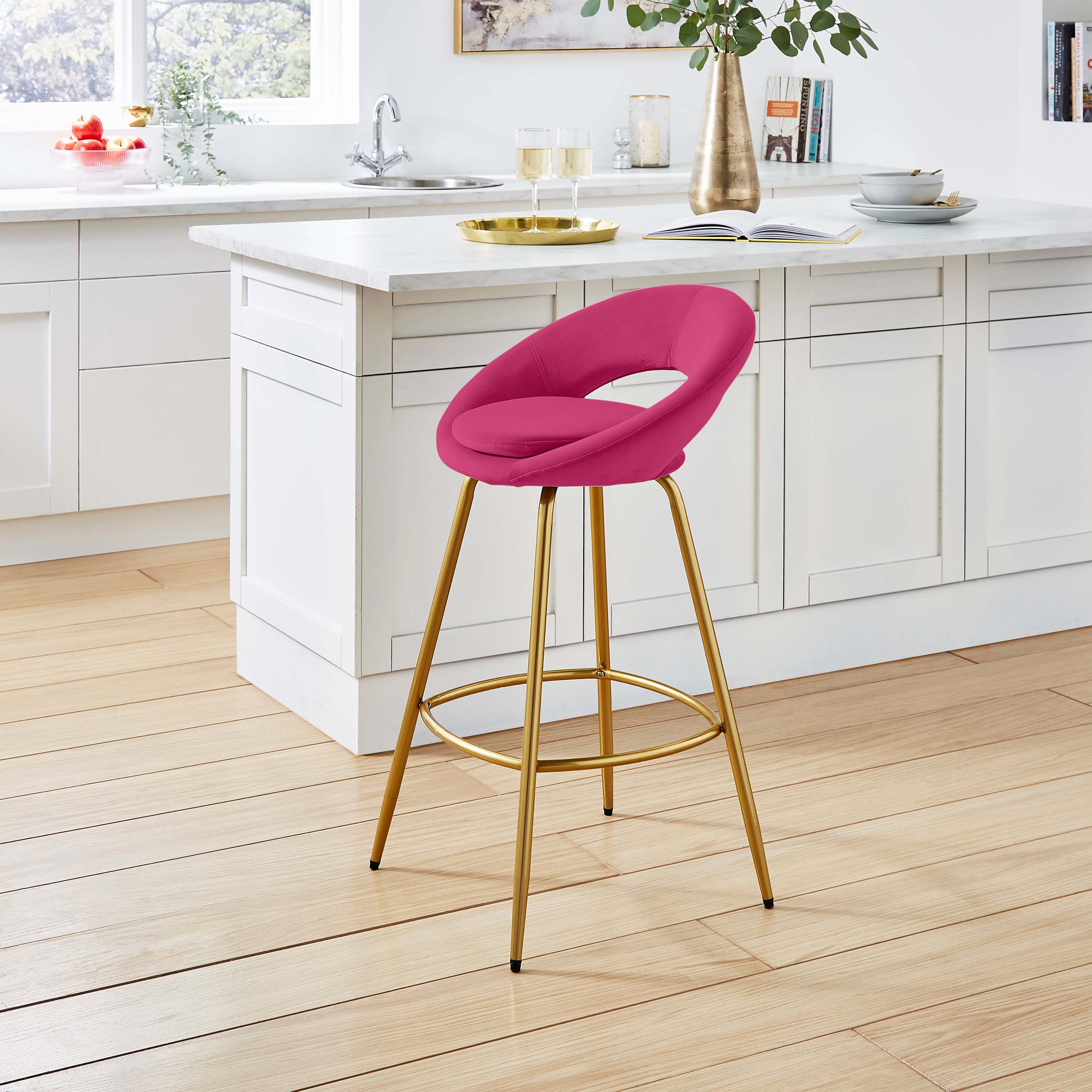 Lucie Bar Stool, Velvet Magenta