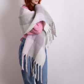 totes Chunky Check Woven Lilac Blanket Scarf Lilac
