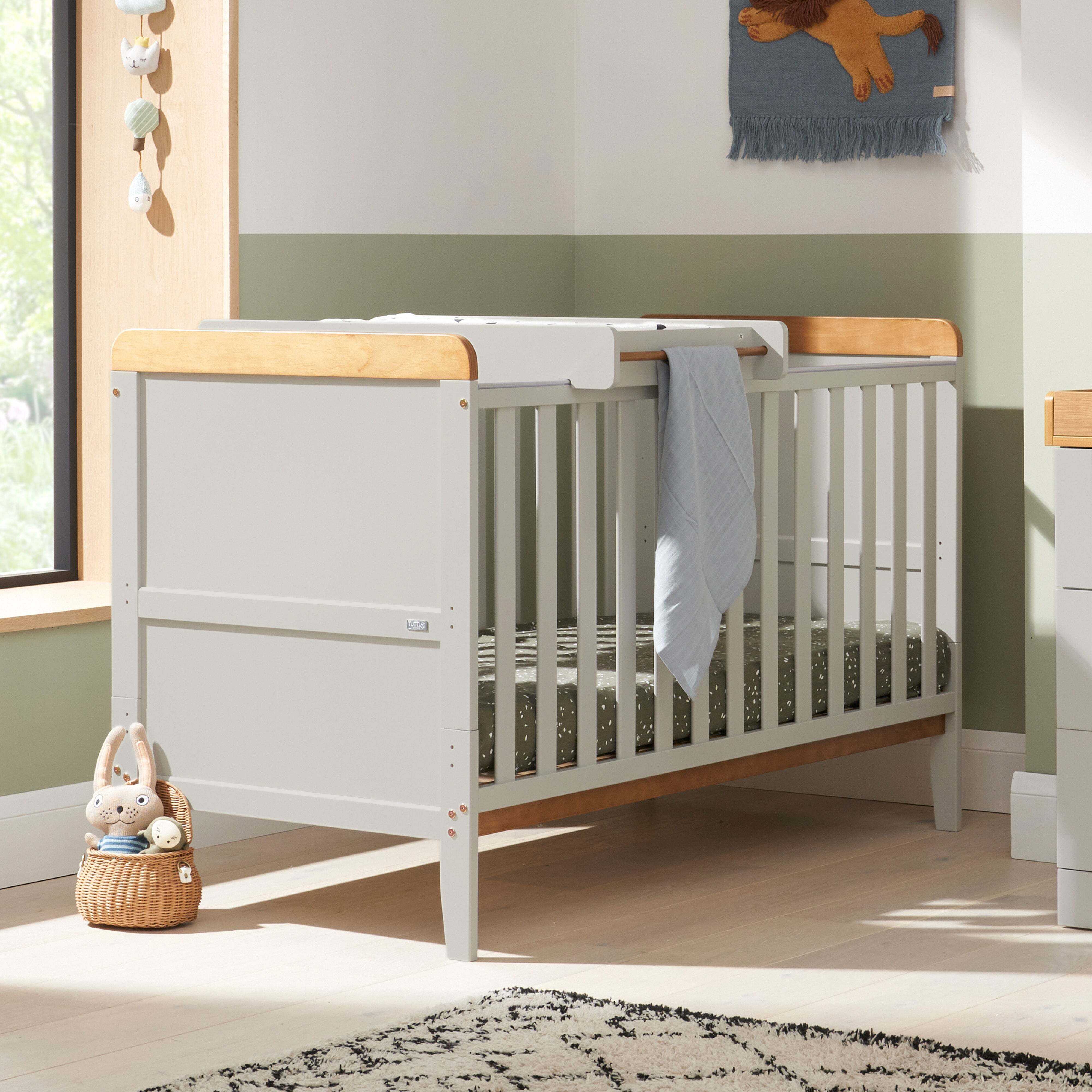 Rio Cot Bed with Cot Top Changer and Mattress Light Grey
