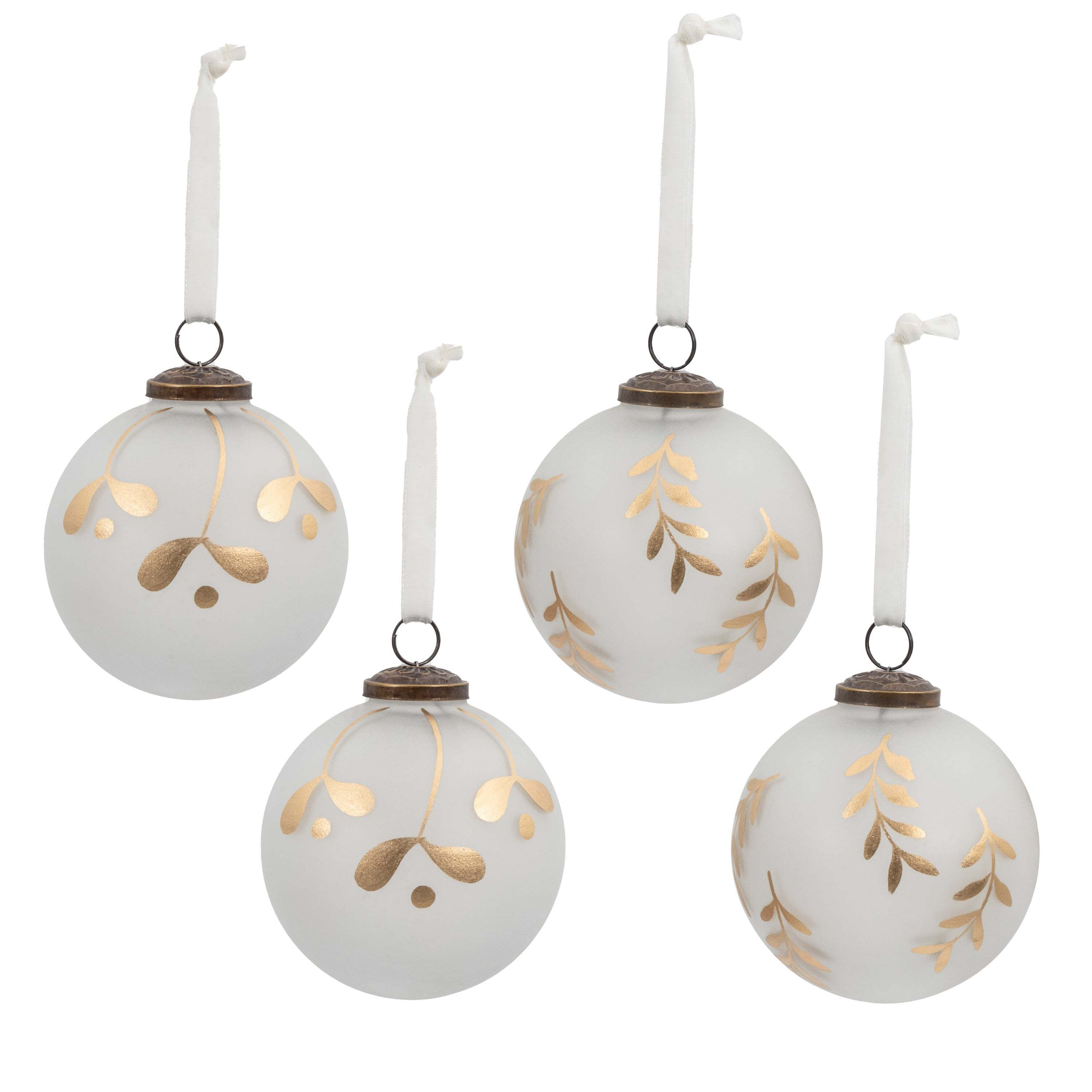 Pack of 4 Sophia White and Gold Baubles White/Gold