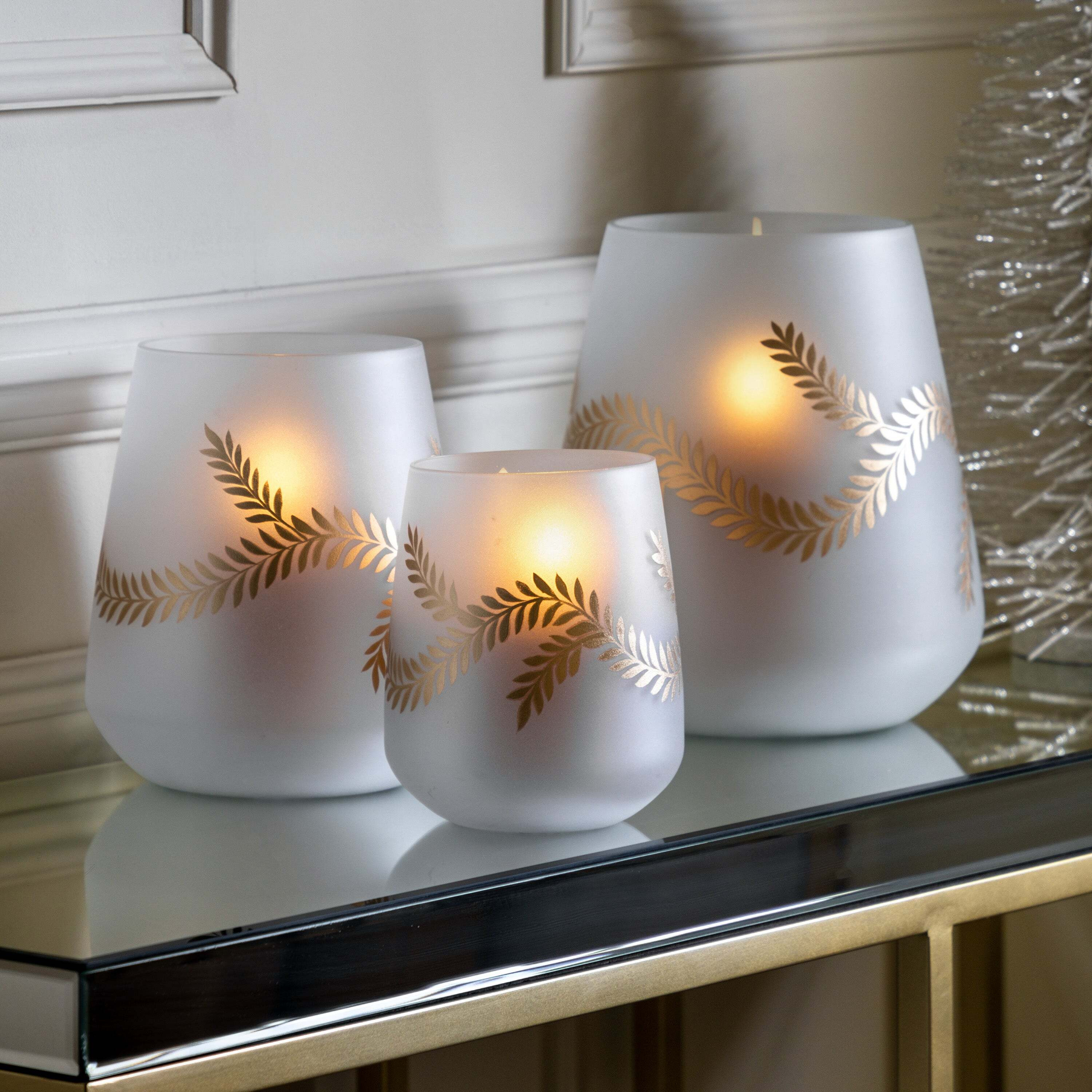 Leaf Detail Hurricane Vase Candle Holder Gold