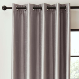 Catherine Lansfield Faux Silk Blackout Thermal Eyelet Curtains Silver