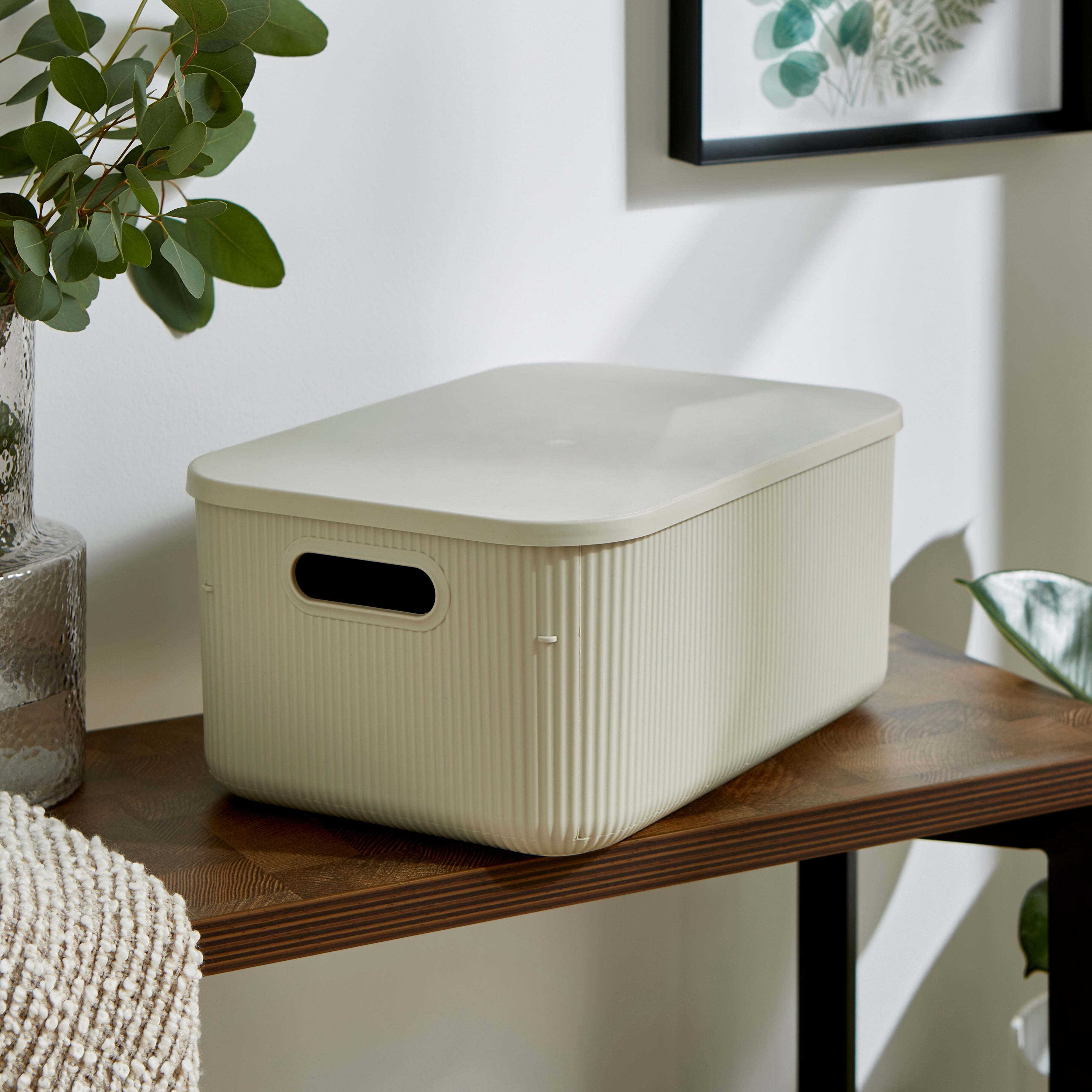Ribbed Storage Box with Lid 13L Beige