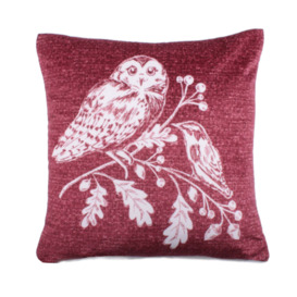 Lodge Woodland Owls Cushion Red