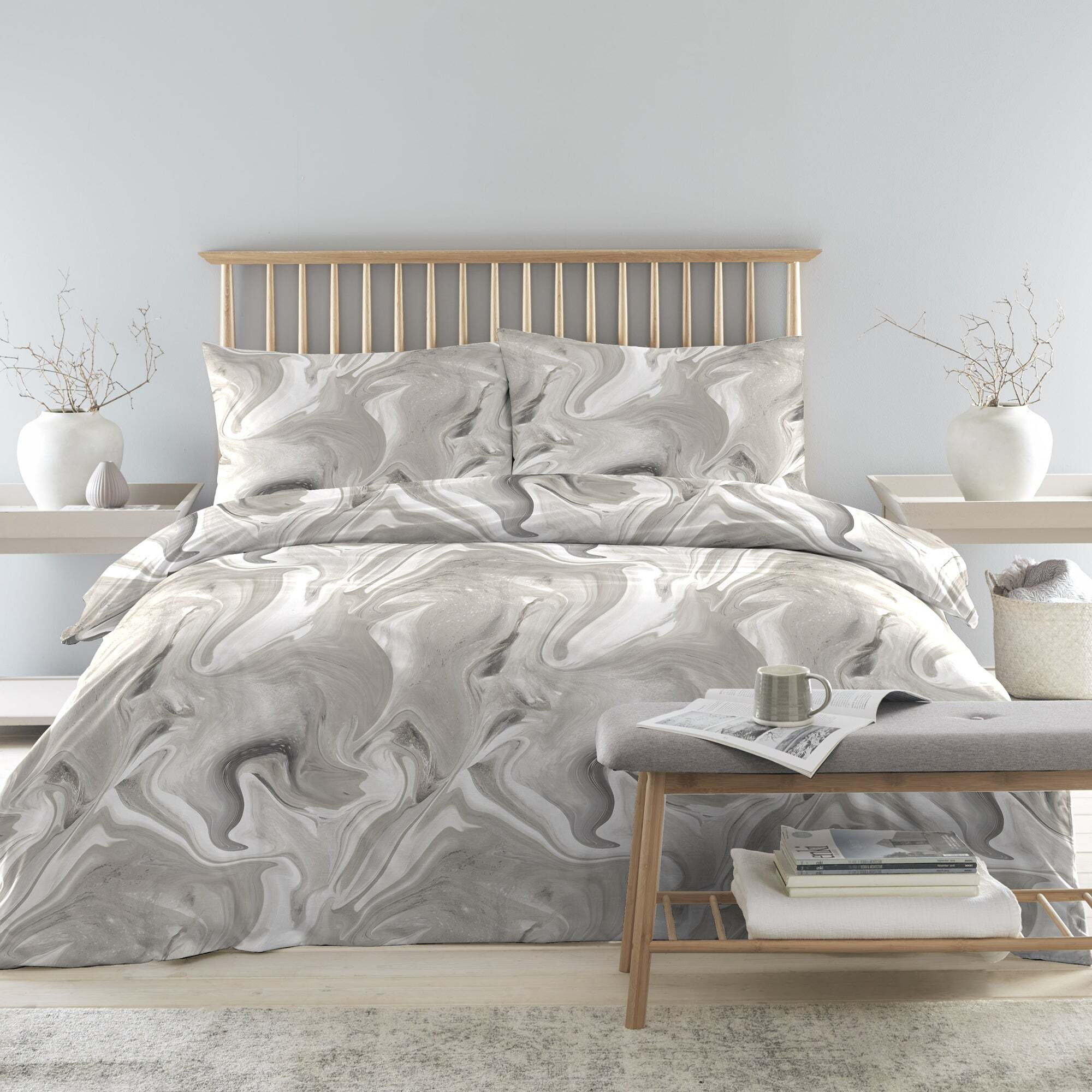 Drift Home Marble Linen Duvet Cover and Pillowcase Set Linen