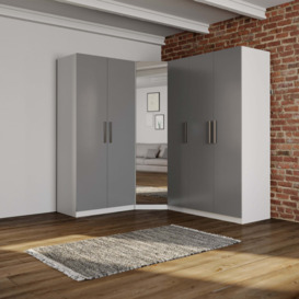 Sudbury 3 Piece Large Mirrored Corner Wardrobe Set Grey