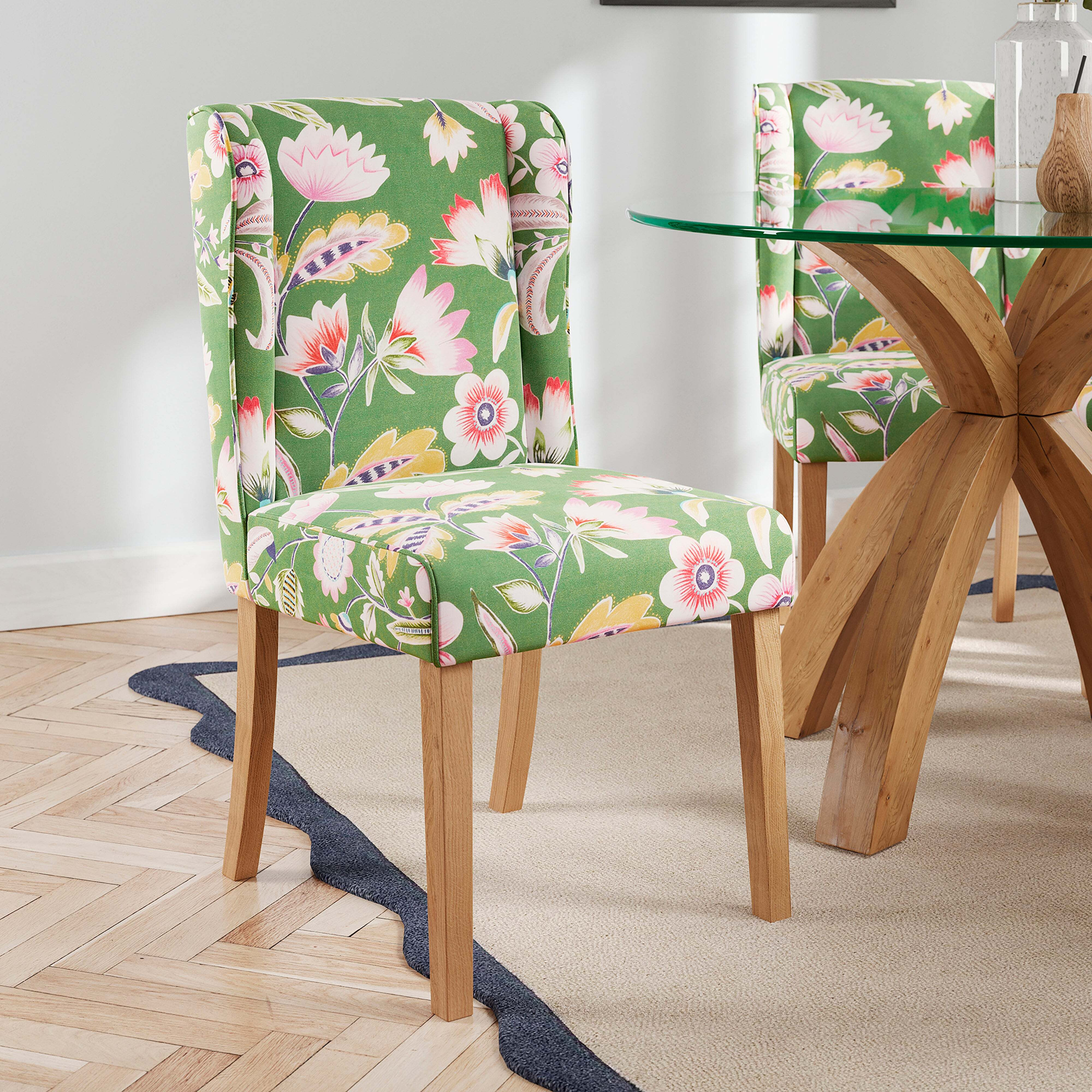Oswald Dining Chair, Floral Green Green by Dunelm