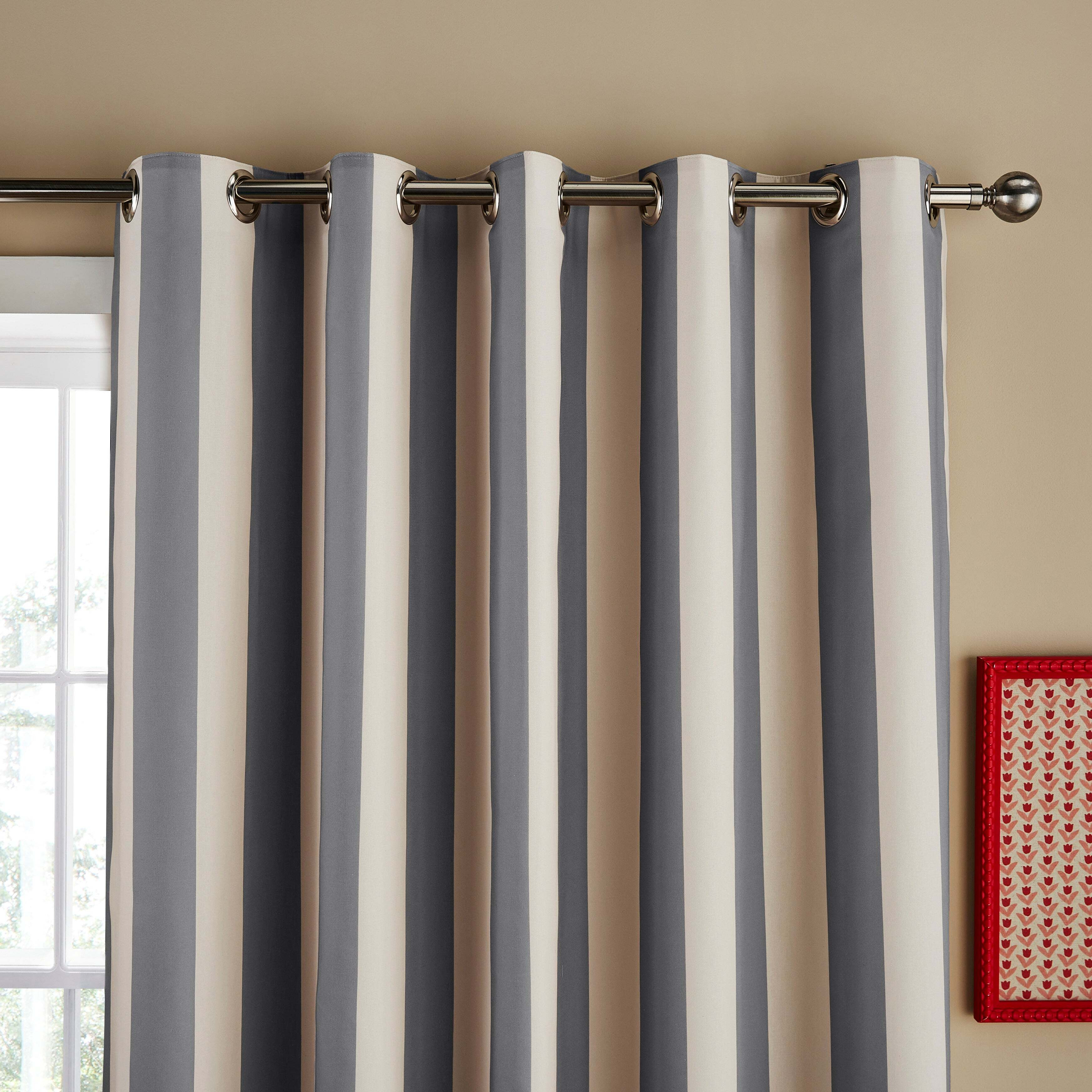 Pride & Joy Striped Eyelet Curtains Grey/White