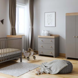 Classic Oak Effect 3 Piece Nursery Furniture Set Grey