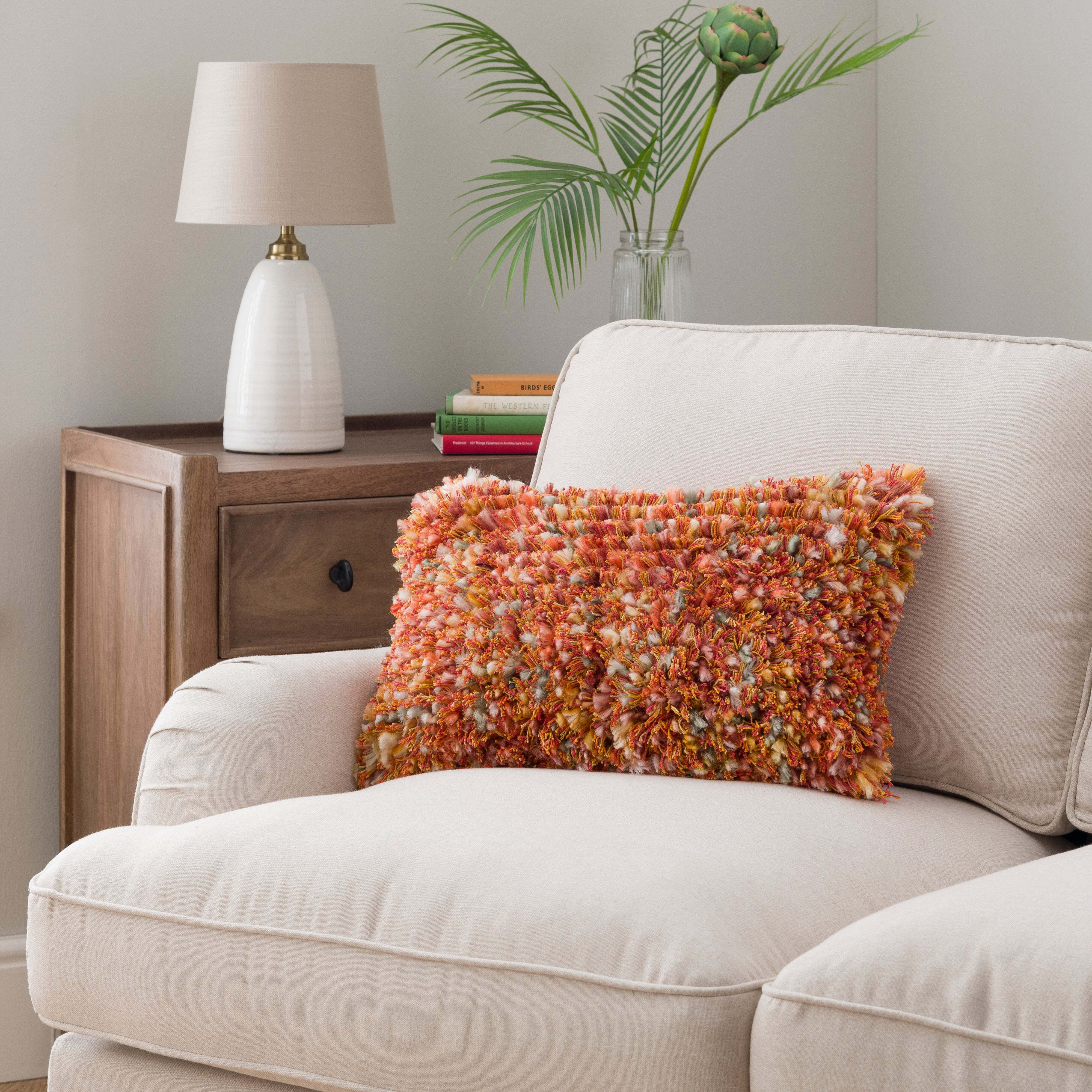 Ava Fluffy Texture Rectangle Cushion Orange