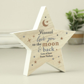 Personalised Love You To The Moon And Back Wooden Star Ornament Natural
