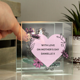 Personalised Pink Heart Glass Tealight Holder Clear