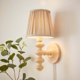 Bobby Pleated Paint Your Own Plug in Wall Light Natural