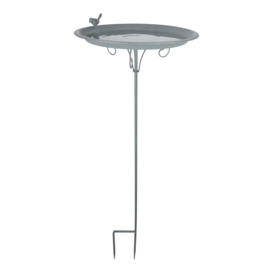 Grey Metal Bird Bath On Stick Grey