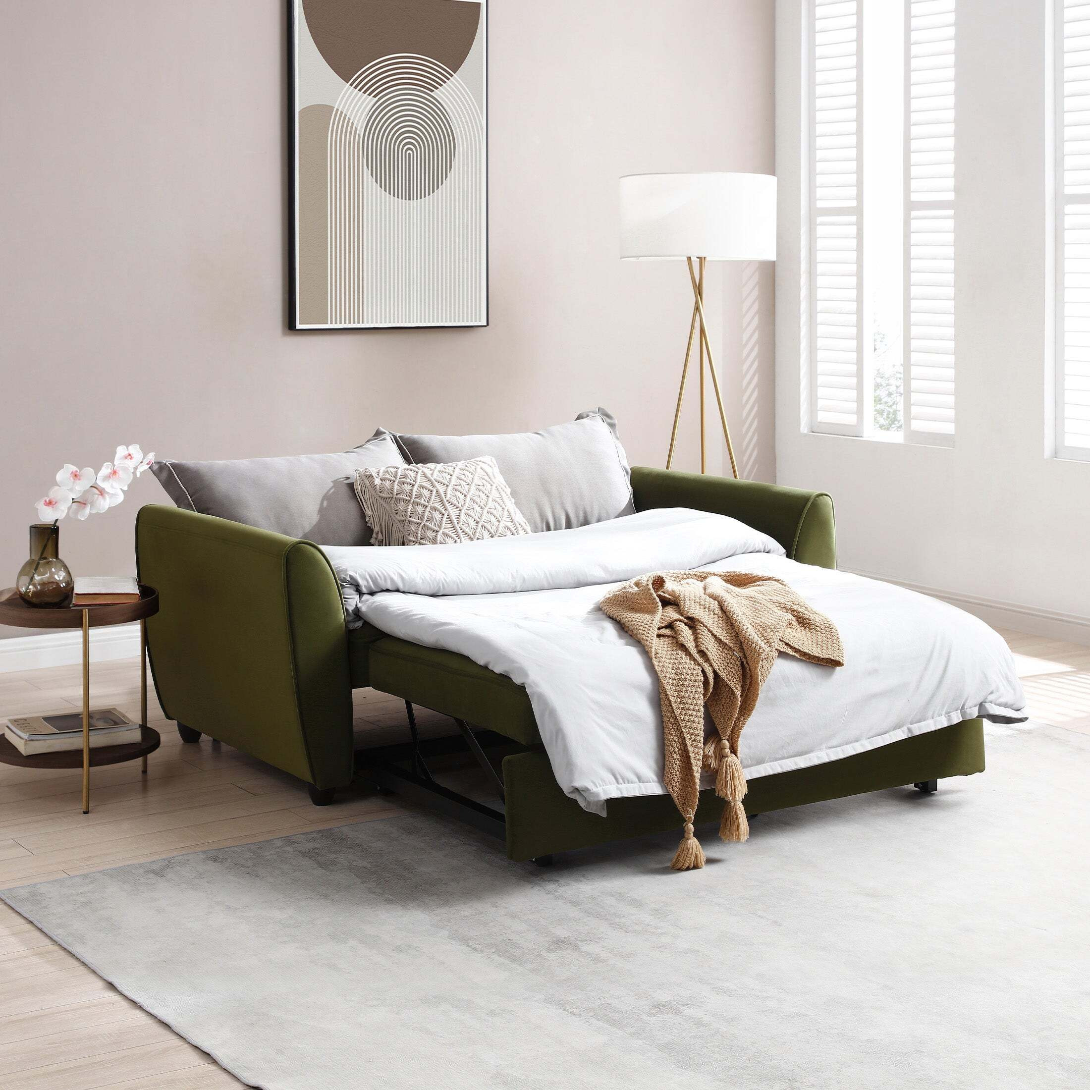 Mila Pop Up Velvet Double Sofa Bed Green