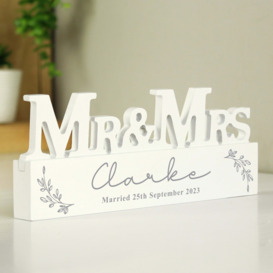 Personalised Leaf Wooden Mr and Mrs Ornament White