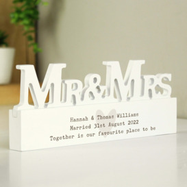 Personalised Free Text Heart Wooden Mr and Mrs Ornament White