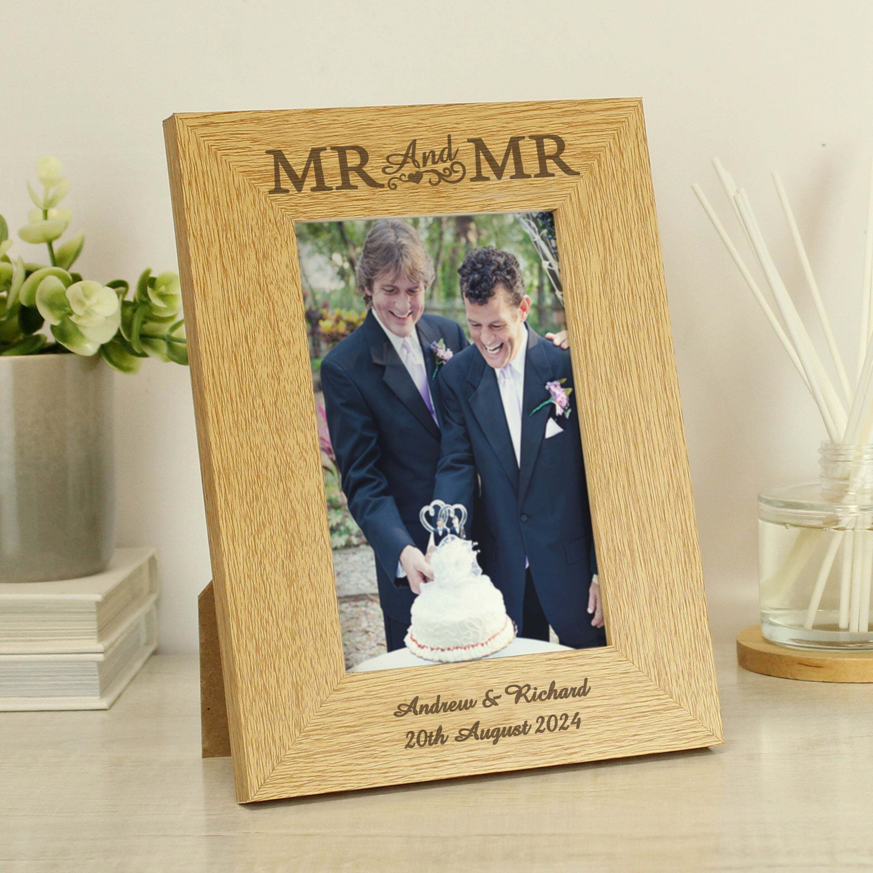 Personalised Mr and Oak Finish Photo Frame Brown