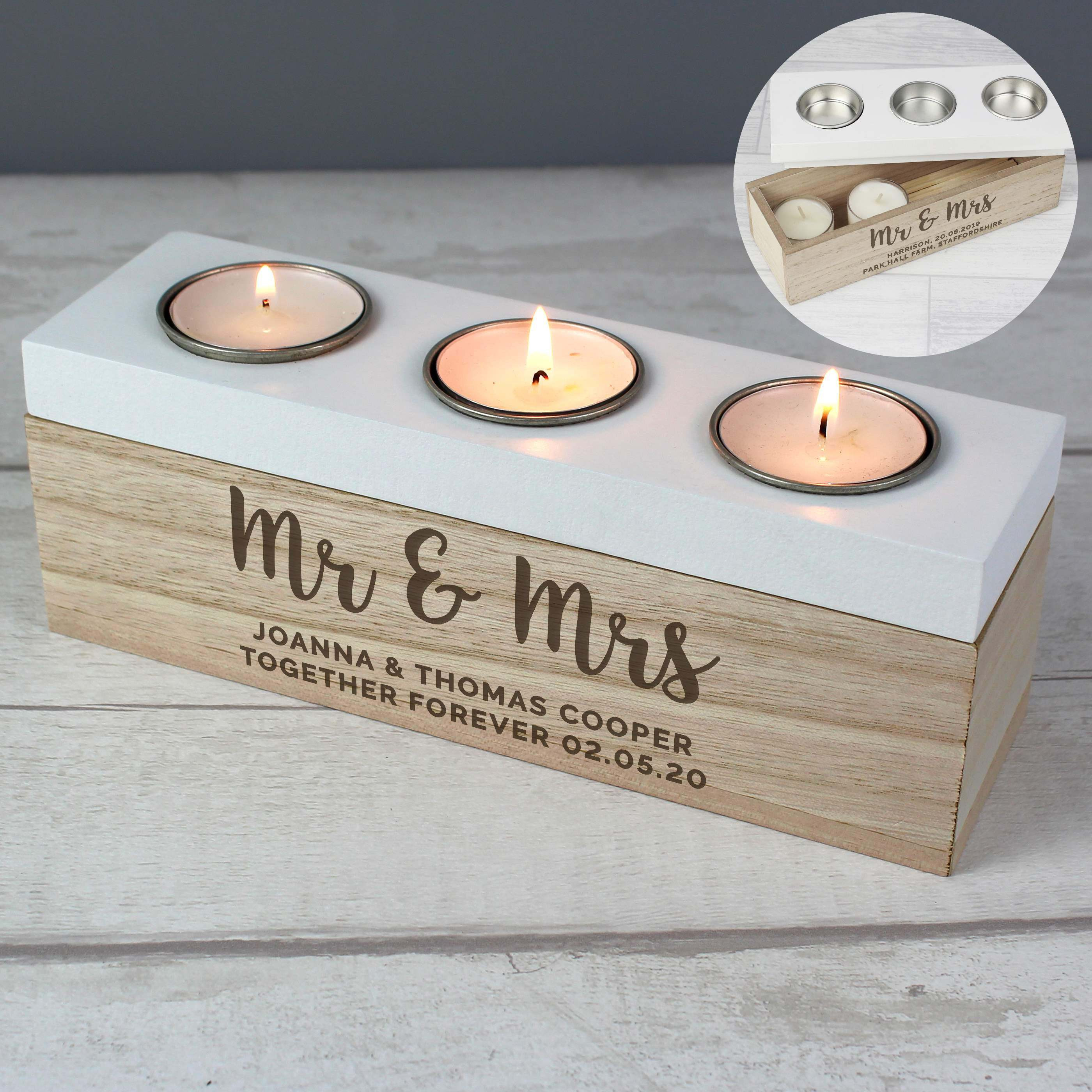 Personalised Free Text Triple Tealight Holder Brown