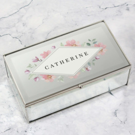 Personalised Floral Watercolour Mirrored Jewellery Box Silver