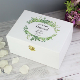 Personalised Fresh Botanical White Wooden Keepsake Box White