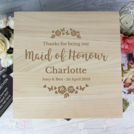 Personalised Any Role Floral Watercolour Wedding Large Wooden Keepsake Box Brown