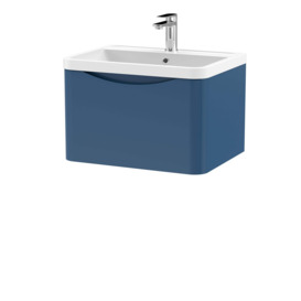 Lunar Wall Mounted 1 Drawer Vanity Unit with Polymarble Basin Satin Blue