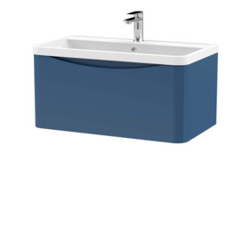 Lunar Wall Mounted 1 Drawer Vanity Unit with Polymarble Basin Satin Blue