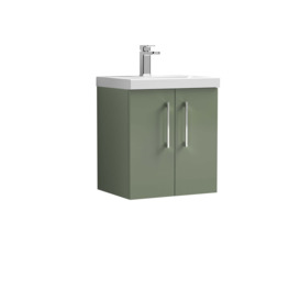 Arno Wall Mounted 2 Door Vanity Unit With Basin Satin Green