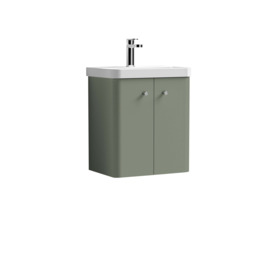 Core Wall Mounted 2 Door Vanity Unit With Basin Satin Green