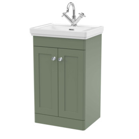 Classique Floor Standing 2 Door Vanity Unit with Basin Satin Green