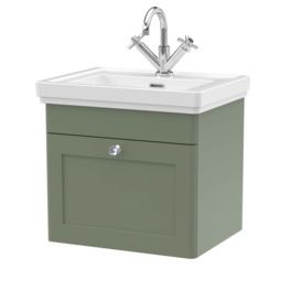 Classique Wall Mounted 1 Drawer Vanity Unit with Basin Satin Green