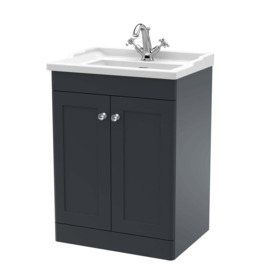 Classique Floor Standing 2 Door Vanity Unit With Ceramic Basin Soft Black