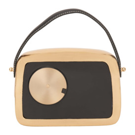 Retro Radio Style Table Clock with Leather Strap Gold
