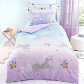 Ombre Unicorn Single Duvet Cover & Pillowcase Set Purple