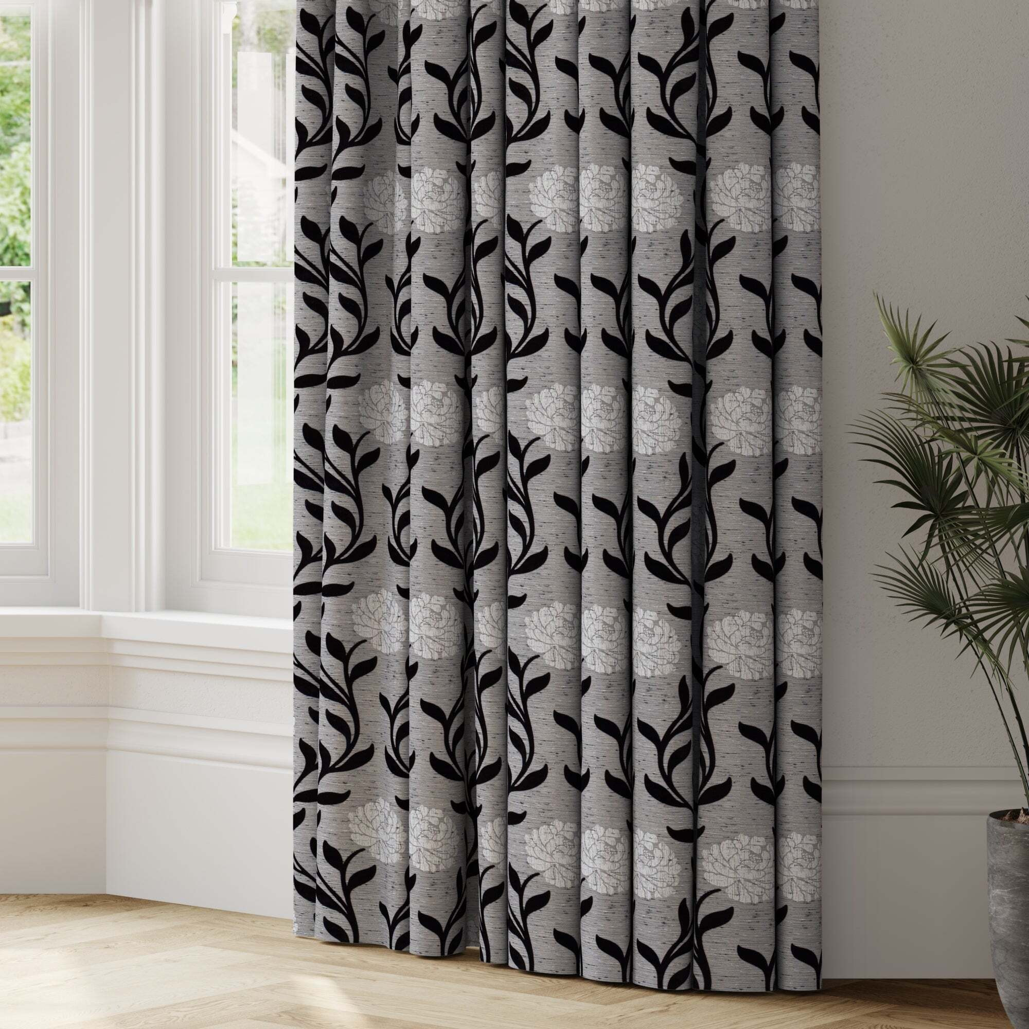 Cordelia Made to Measure Curtains Silver/Black/White