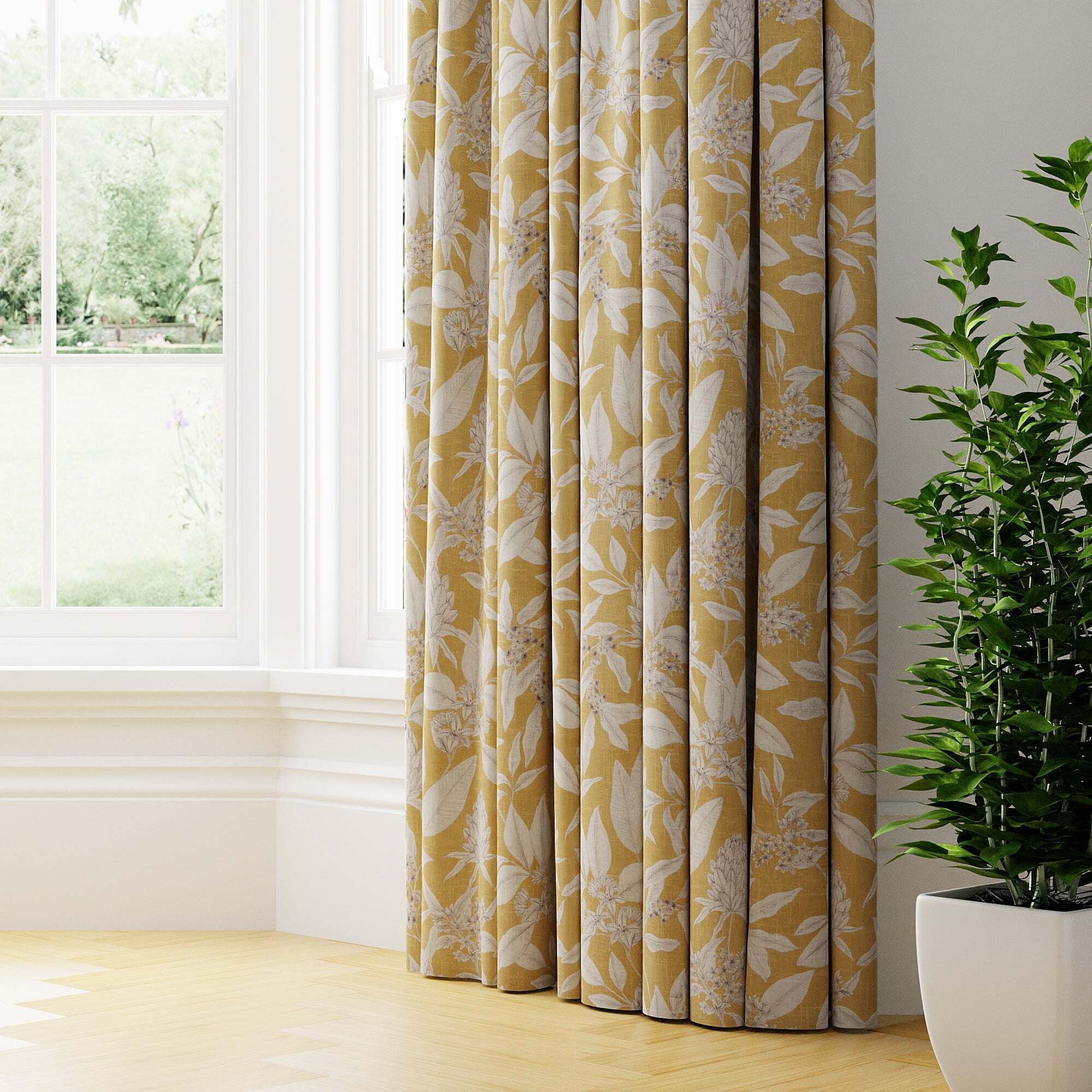 Holyrood Made to Measure Curtains Yellow/White