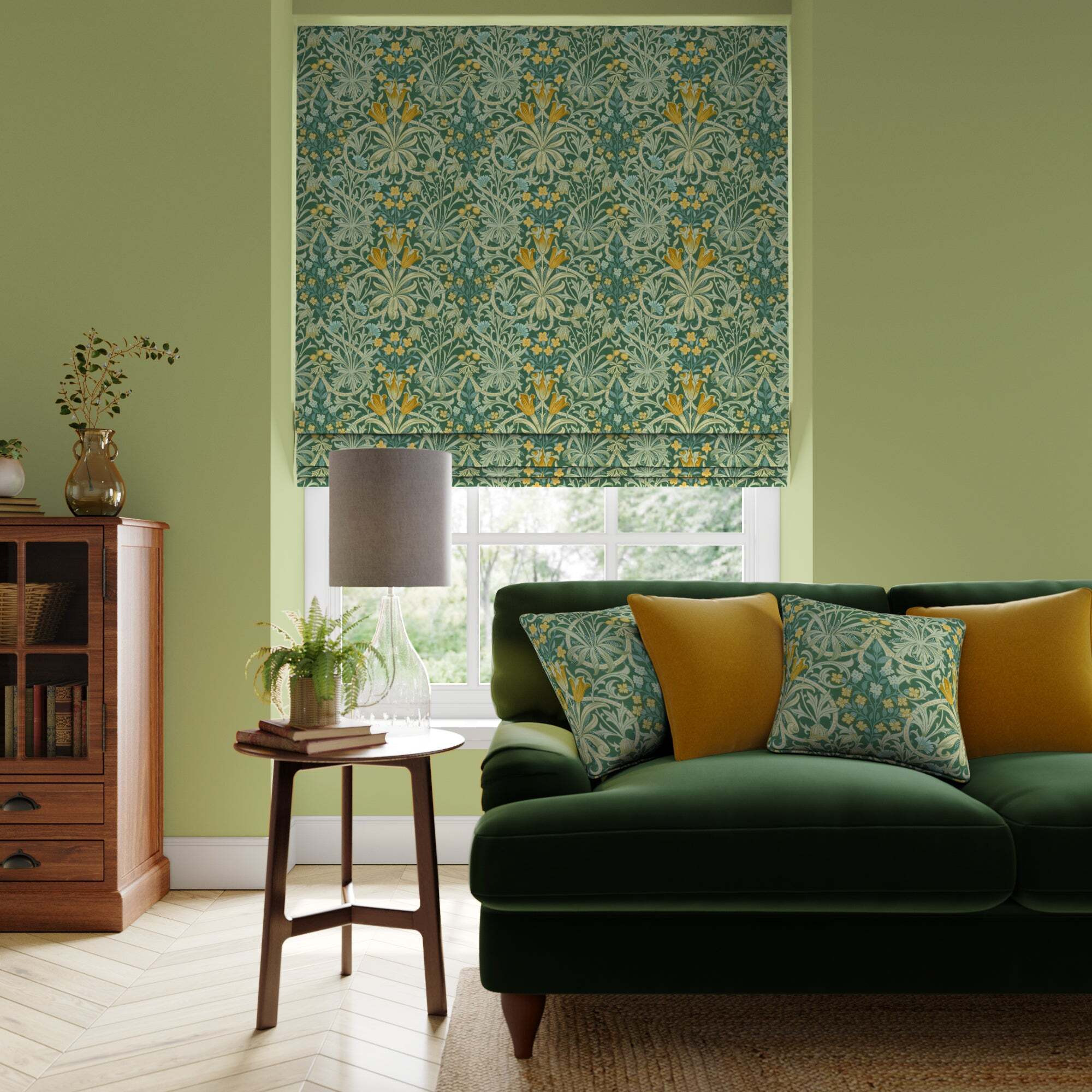 Woodland Weeds Made To Measure Roman Blind Green/Yellow
